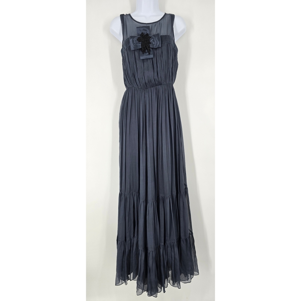 Armand Basi Blue Pleated Silk Sleeveless Layered Gown Size 40 US 6 NEW